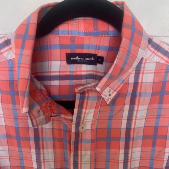 Southern Marsh Men's Pink Blue White Long Sleeve Button Down Plaid -sz M - Picture 3 of 6